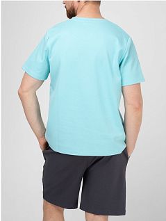Мужская пижама из голубой футболки и серых шорт из хлопка и полиэстра Opium RTF-157